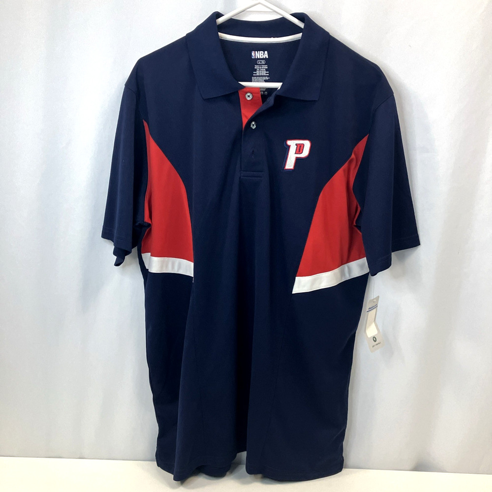Detroit Pistons Polo Shirt Mens L Blue NBA Basketball Golf Performance NEW